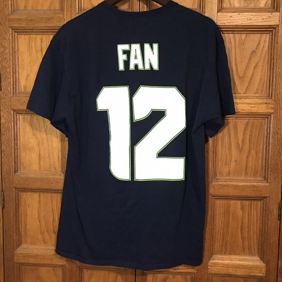 Seattle Seahawks NFL Navy Blue 12th Player FAN Adult Lg. Majestic Brand T Shirt - Picture 9 of 12
